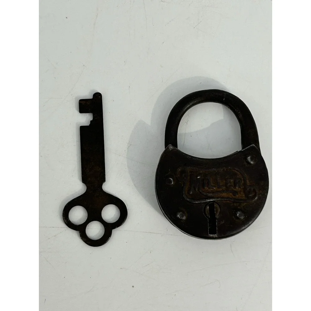 Antique MILLER Key Pad Lock Solid Metal Heavy Duty Lock & Key Set USA